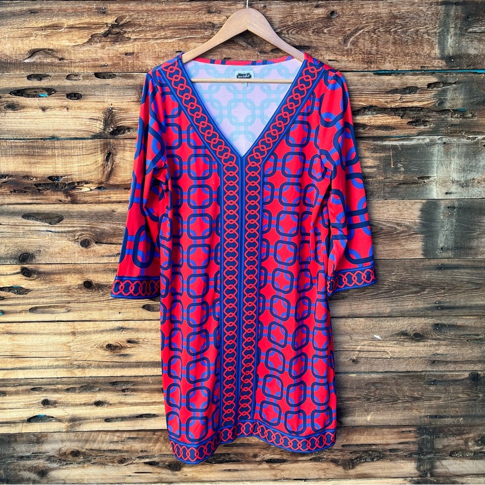 MUDPIE | Vibrant Red and Blue Patterned Dress L